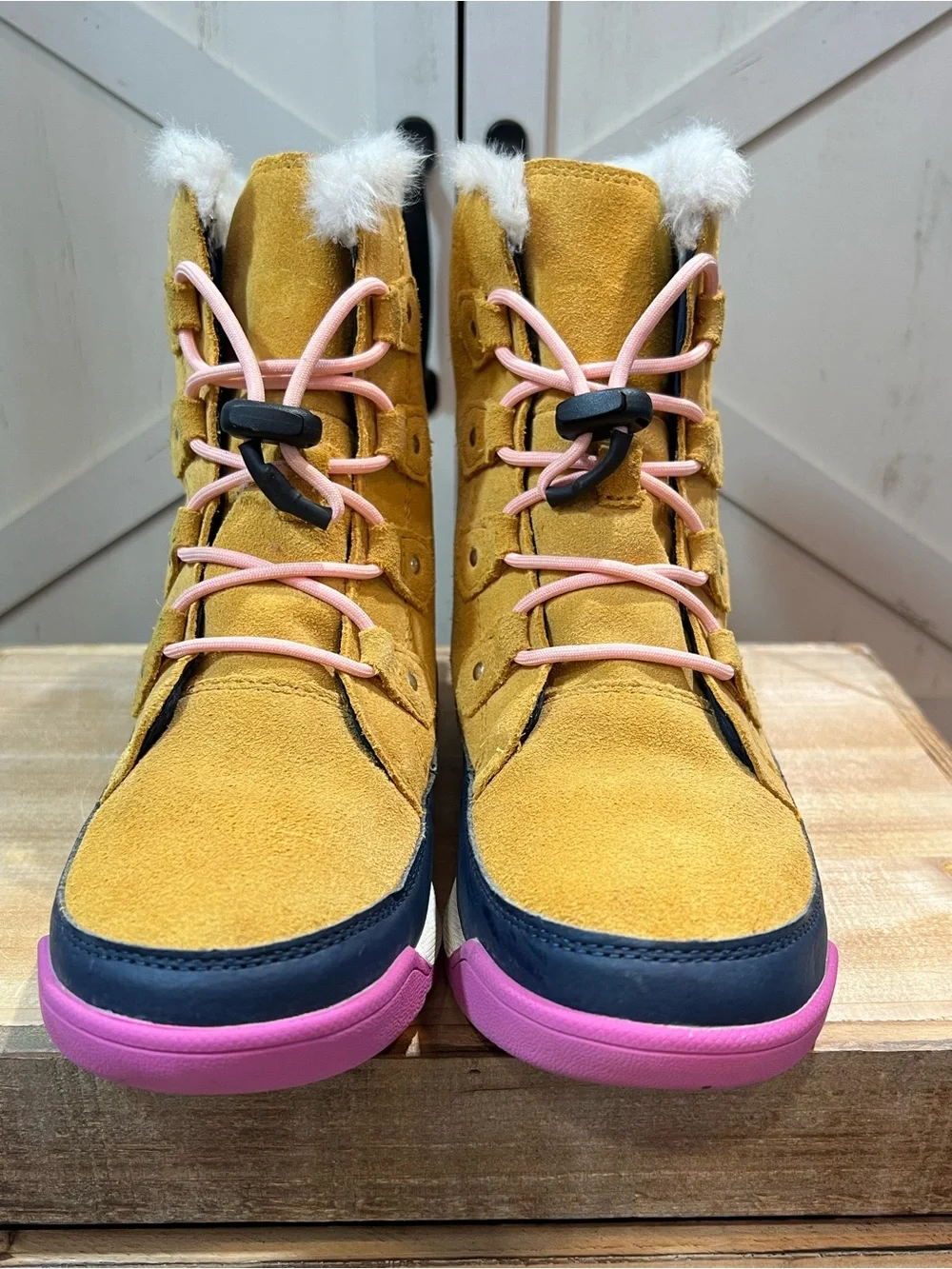 SOREL Youth Whitney II Joan Lace Waterproof Suede Winter Snow Boots Tan Pink 5